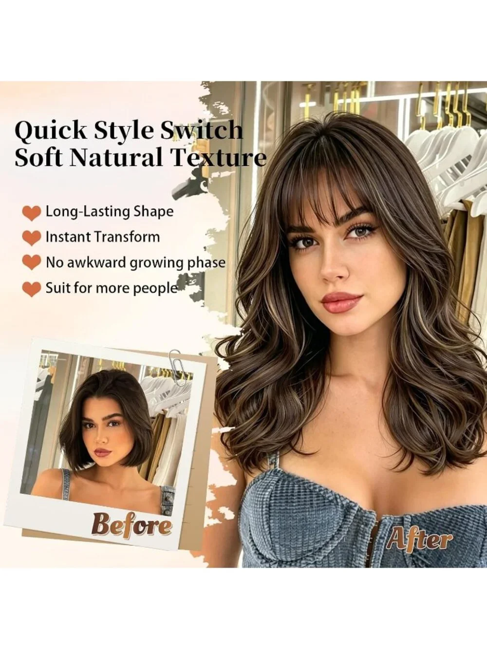 Women's Brown 18 Inch Natural Looking Synthetic Heat Resistant Wavy Wigs